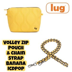 Lug Banana Yellow Bundle Volley Zip Pouch & Chain Strap Matte Luxe NWT